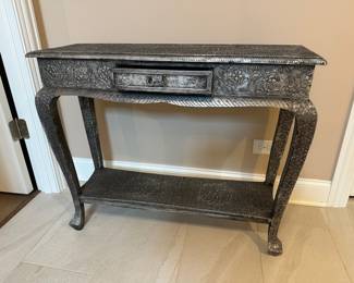 Silver tone carved console accent table