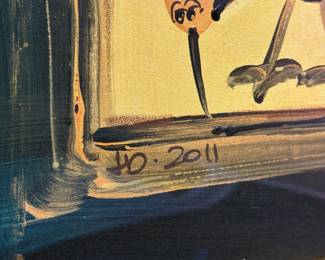 Orange bird 2011, hand-painted on cloth/linen