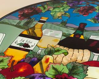 vineyard scene glass top iron table