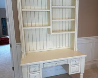 Cream white computer desk with hutch by Ethan Allen
