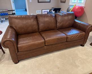 Brown leather Bennett roll arm sofa by Ethan Allen