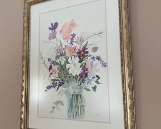 Framed floral bouquet, watercolor art by G. Dalvini