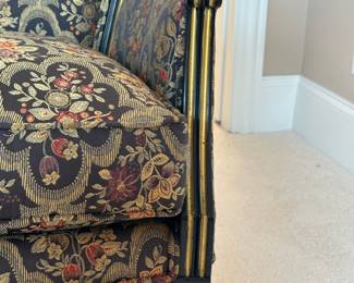 Vintage Black/Gold painted armchair with floral upholstery; Louis XVI style