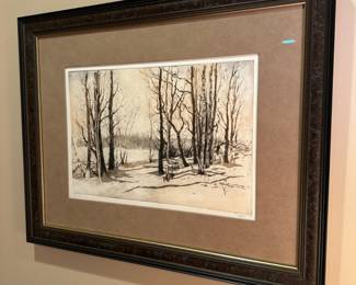 Framed original 'Birch Row' by Michael Bend; signed and numbered 7/50
