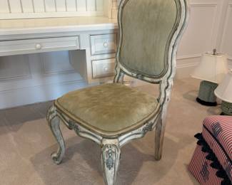 Vintage Louis XV style distressed painted chair; armless