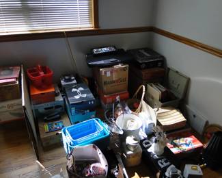 This right here is the office supply section of the Estate Sale.  We have pens, papers, markers, file cabinets, file lockers, file folders, file tabs, file lettering, file your nails