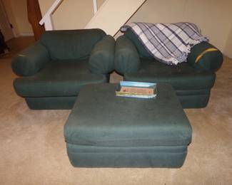 Two Easy Chairs and an Ottoman for Sale Very Reasonable due to the wear and tear on them........They are very Comfortable.