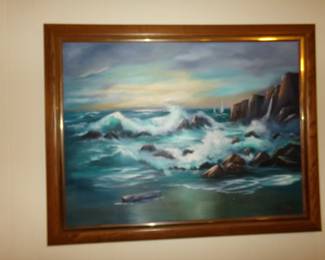 Large Ocean Scene Artwork with Nice Frame