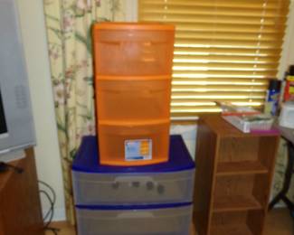 Orange Storage Drawers - Blue Storage Drawers - Wood Shelf Unit that rotates