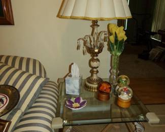 Glass and Wood Side Table - Nice Table Lamp - Collectables