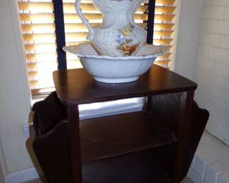 Nice Magazine Rack of Hard Wood - Large Pitcher and Bowl