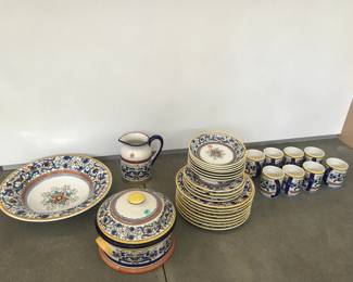 Portuguese blue and yellow painted pottery dishes