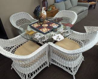 Glass Top Wicker Table and Chairs