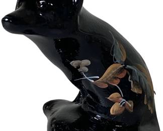 Fenton Handpainted Black Glass Fox