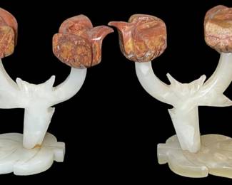 Vintage Carved Alabaster Candelabras