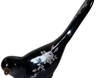 Fenton Handpainted Black Glass Bird