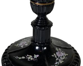 Fenton Handpainted Black Glass Candlestick
