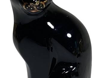 Fenton HandPainted Black Glass Cat