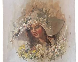 Original on Canvas Girl in Sun Hat