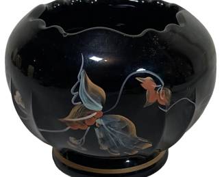 Fenton HandPainted Black Glass Bowl