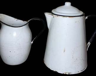 Vintage Enamelware Pitcher Coffee Pot