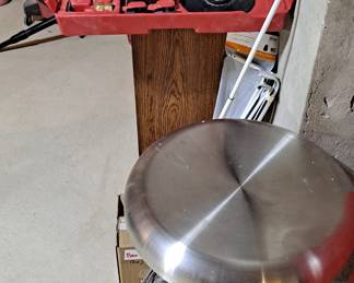 Silver Metal Stool on Wheels; Rotary air gun tool kit