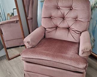 Large Standing Mirrors; Pink or Rose-Colored Casual Chair; Large Art Piece.