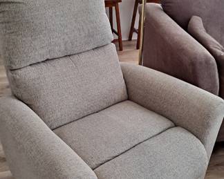 Light Colored Lazy Boy Recliner; Brass Colored Pole Lamp