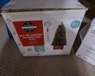 December Home Pre-Lit Camden Wooden Pot with 4 Ft. Tree