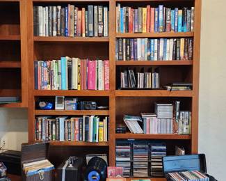 Lots of books. CD's, DVD's. 45 Records. 