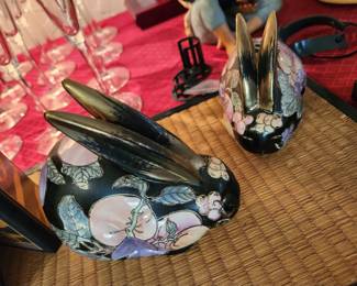 Vintage Chinese Cloisonne Enamel Rabbits 
