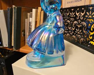Vintage Wheaton Turquoise Blue Carnival Glass girl.