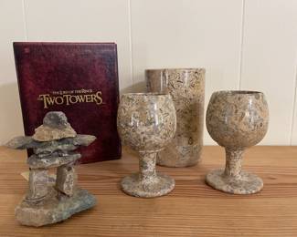 Stone Wine Goblets & Vase