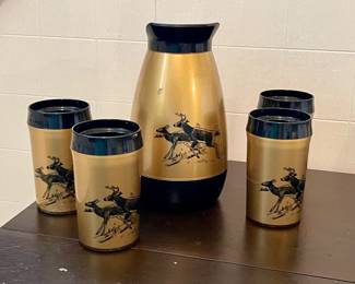 Vintage Thermo-serv Insulated Deer Pitcher & Glasses