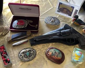 Pearl Beer Belt Buckle, Silver & Turquoise Belt Buckle, Nichols Cap Gun