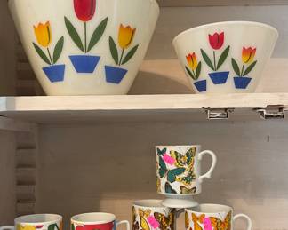 Fire King Tulip Milk Glass Bowls & Wonderful Retro Mugs!