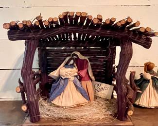 Nan’s Corn Husk Nativity, Wood Creche