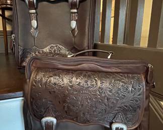 Hand Tooled Leather Luggage and Brief Case from 3D Belt Co