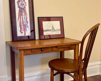 Antique Oak Desk, Antique Bentwood Chair