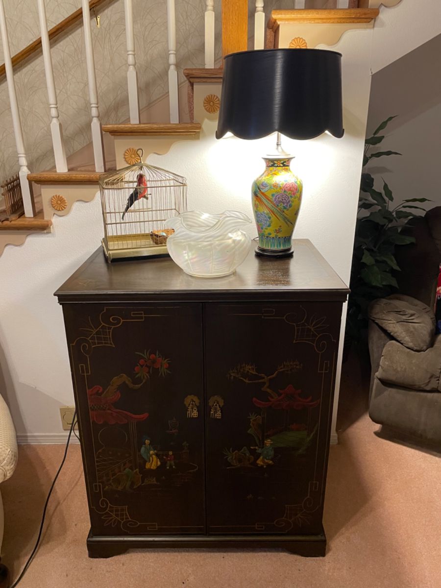 Antique Asian inspired liquor cabinet