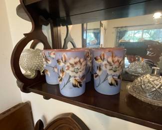 Antique hand painted milk glass, set of 4