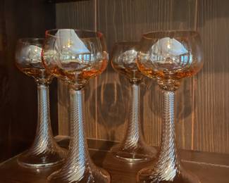 VERY RARE - port glasses, beehive model, vintage peach lustre. Set of 4