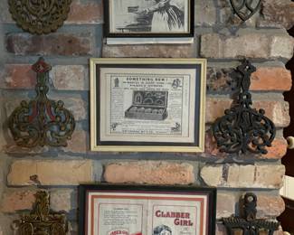 Antique Kitchen advertising and cast iron trivets