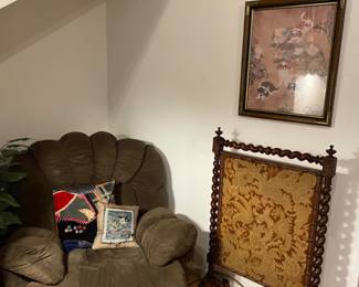 Antique needle point fire place screen