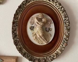 Pair of Porcelain high-relief framed wall plaques 