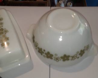 Pyrex bowl and butterdish.