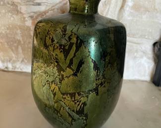Green, Gold & Black Art Glass Vase