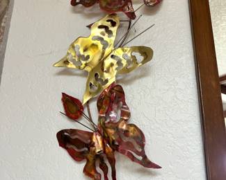 Tin Butterfly & Leaves Wall Art