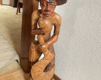 Haitian Folk Art Wood Sculpture of Tobacco Farmer