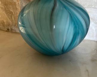Turquoise/White Swirl Art Glass Vase